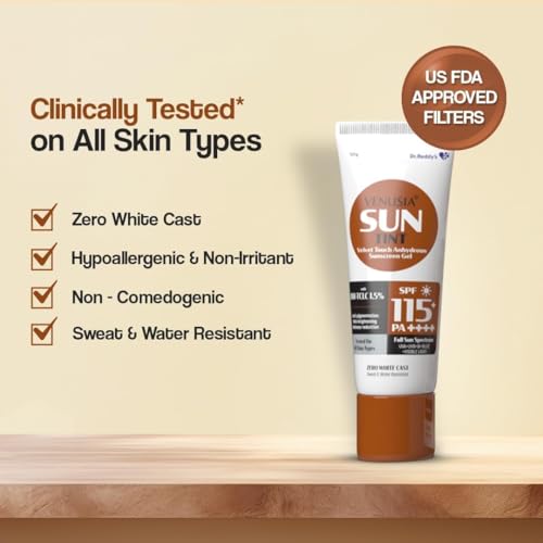 Image of Venussia Sun Tint Sunscreen Gel, SPF 115 PA++++, IBR TCLC 15%, Full Spectrum Protection, Matte Finish, Zero White Cast, All Skin Types, 50g