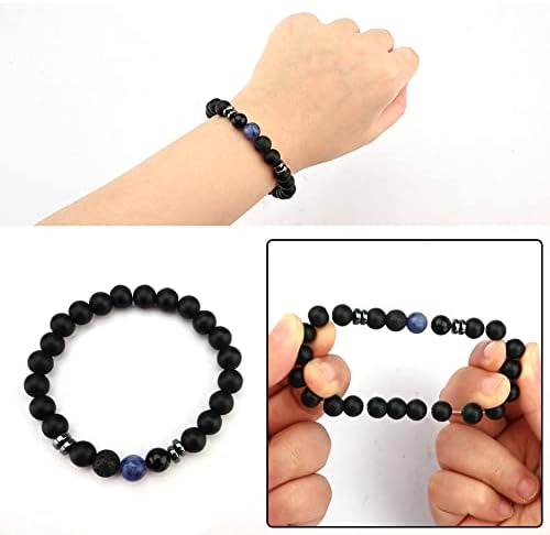 Gukasxi Men's beaded bracelet with black 8mm lava stone - Mens Beaded Bracelets Lava Rock Volcanic Stone Beads, Elastic beaded bracelet for Women Men Stretch Bracelet Fashion Jewelry