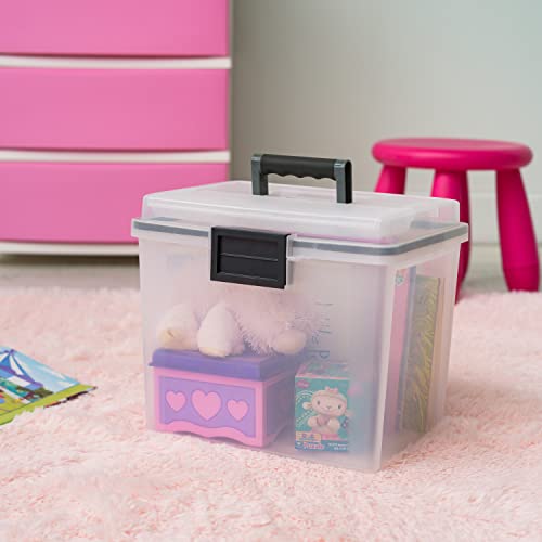 Iris Usa 19 Qt. Weatherpro Letter Size Portable File Box, 4 Pack, Plastic Storage Container With Organizer-Lid And Seal And Secure Latching Buckles, Weathertight, Clear With Black Buckle #TOP7