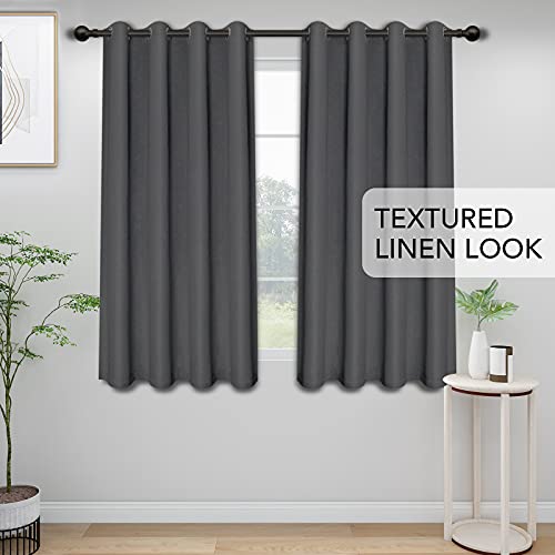 Easy-Going Luxury Double Linen Blackout Curtain 63 Inch Length Grommet Window Curtain Drapes For Bedroom, Living Room Thermal Insulated Room Darkening (Set Of 2 Panels, Gray) #TOP1