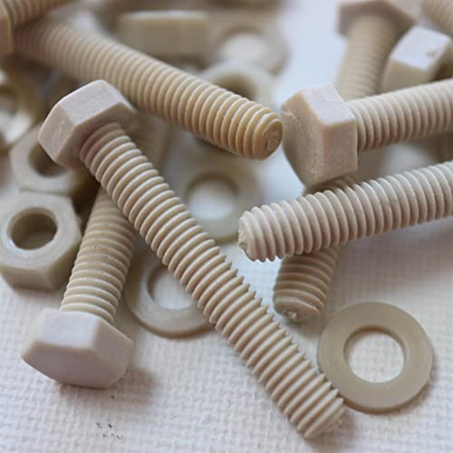 10 x PPS-Sechskantschrauben, M6 x 40 mm, Plastikschrauben und -muttern, Unterlegscheiben, Polyphenylen Sulfid