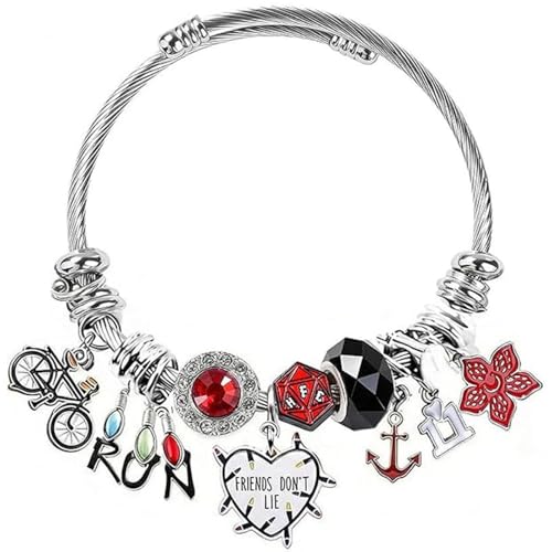 GAUEIOUR Classic Charm Bracelet Friends Dont Lie Theme Adjustable Retro Silver Cable Bangle Eleven Ives Mike Classic Horror Science Fiction Theme Element Pendant Fans Party Accessories