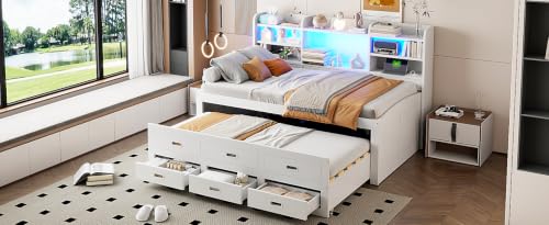 Lit gigogne 90x200 cm pour petits espaces avec lit escamotable et 3 tiroirs - 8