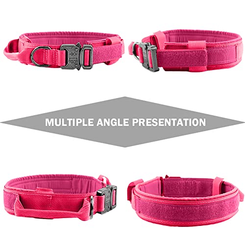 Doggiekit Tactical Dog Collar Adjustable Nylon Military Dog Collars With Heavy Duty Metal Buckle And Control Handle For Dogs Walking Training (Large, Pink) #TOP1