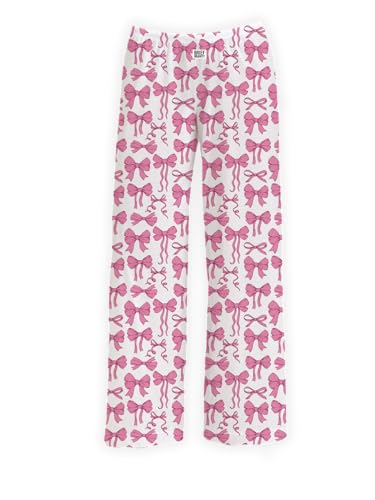 BRIEF INSANITY Soft Pajama Pants for Women & Men, Comfortable Lounge Pj Pants with Elastic Waistband, Comfy Pajama Bottoms with Pink Ribbons Design, Large
