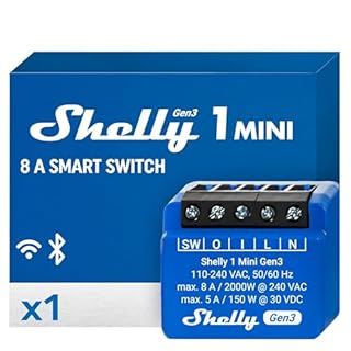 Shelly 1 Mini Gen 3 | Confezione da 4 | WiFi e Bluetooth Smart Switch 1 canale 8A | Domestico | Compatibile con Alexa e Google Home | App iOS/Android | Contatti asciutti