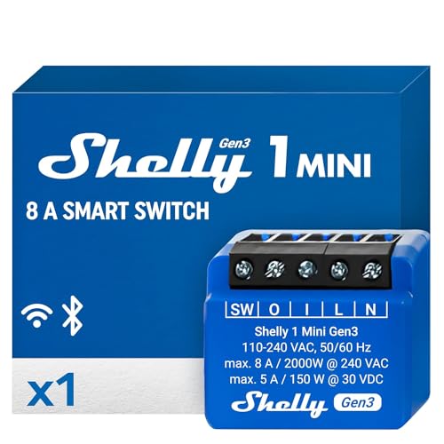 Shelly 1 Mini Gen 3 | 4er Pack | WiFi & Bluetooth Smart Switch Relais 1 Kanal 8A | Hausautomation | Kompatibel mit Alexa und Google Home | iOS-Android-App | Kein Hub erforderlich | Trockene Kontakte