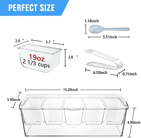 INNOVATIVE LIFE Bar Serving Tray on Ice with 5 Compartments Container, Fruit Trays for Serving for Party, Party Platters for Serving Food, Garnish Platters with Lid for Bar, Clear