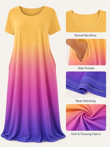 Image of PinkPatty Women's Plus Size Maxi Dresses Short Sleeve Sundress Summer T-Shirt Beach Long Dress with Pockets