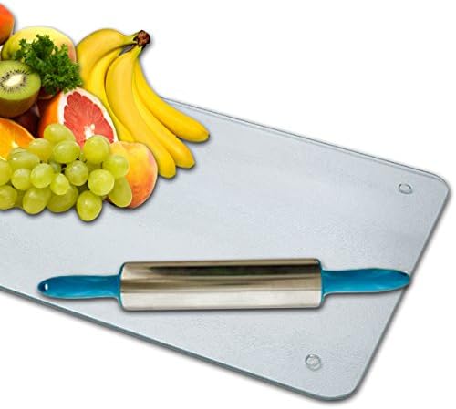 EuroChef Glass Unbreakable Cutting Board & Stainless Steel Rolling Pin Set [Bundle Pack - 2 Items] - The Perfect Kitchen Set Non-Stick Stainless Rolling Pin For Bakery & Scratch Proof, Heat Resistant, Shatter Resistant Chef's Glass Cut Board