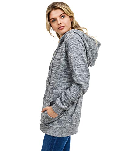 esstive Women's Ultra Soft Fleece Oversized Casual Solid Midweight Zip-Up Hoodie Jacket, Marled Charcoal, X-Small - Thumbnail 4