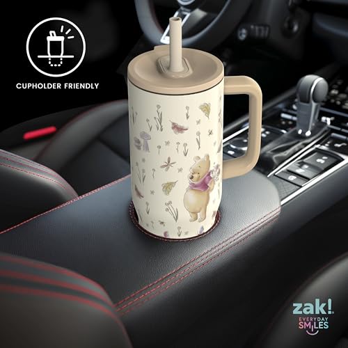 Zak Designs Disney Winnie the Pooh Sutton Travel Tumbler for On the Go, 30oz Stainless Steel with Vacuum Insulation, Silicone Straw, and Carry Handle for Cold Drinks (Pooh and Friends) #1