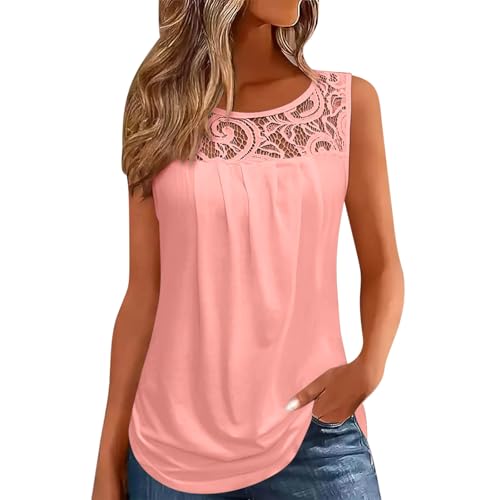 My Orders - Camisetas de verano para mujer, sin mangas, con encaje, patchwork, holgada, chaleco plisado, cuello redondo, blusa casual, ropa activa, camisetas de moda, túnica de trabajo, ropa de verano