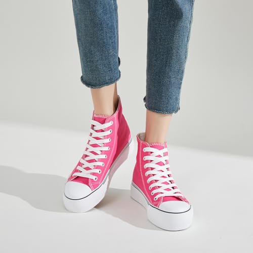 Image of FRACORA Womens High Top Canvas Shoes White Black Platform Sneakers Lace Up Shoes for Women