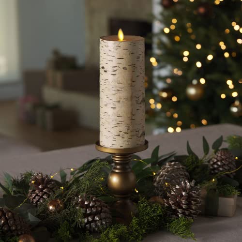 Luminara Flameless Candle Pillar Wrapped With Real Birch Bark - Moving Flame Led Battery Operated Lights - Unscented - Remote Sold Separately (3.25 X 8.5-Inch) #TOP1