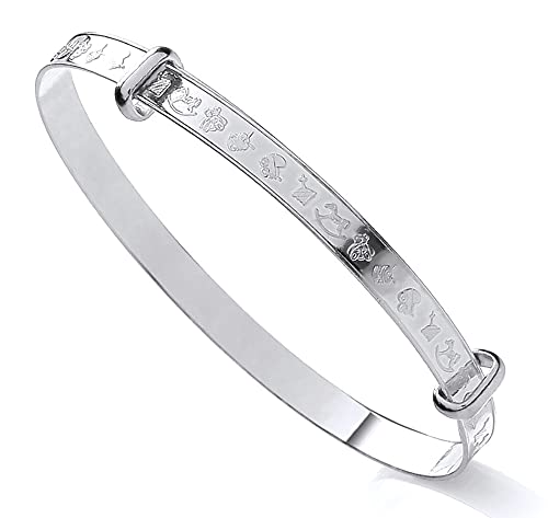 Old English Jewellers Solid Sterling Silver Expanding Baby Bangle - NURSERY PATTERN, Inner circumference is 4.75", expandable to 5.75"