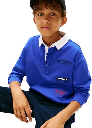 Tommy Hilfiger Jungen Poloshirt Langarm Multi Print mit Kontrast-Kragen, Blau (Majesty Blue), 86