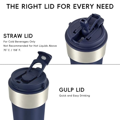 Image of Insulated Travel Coffee Mug, 17oz Stainless Steel Leakproof Flip Straw Cup