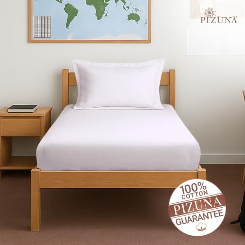 Image of Pizuna 100% Cotton Fitted Bedsheet Single Bed 400 Thread Count Long Staple Cotton Sateen Fitted Bedsheet 40x78 Inch with 1 Pillow Cover, Light Lilac Elastic Fitted Bedsheets Single Bed fits 12 Inch