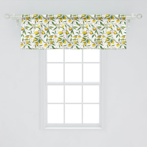 Ambesonne Nature Window Valance Pack of 2, Flowering Lemon Woody Plant Romance Habitat Citrus Fresh Background, Rod Pocket Curtain Valances for Kitchen Bedroom, 54" X 18", Fern Green