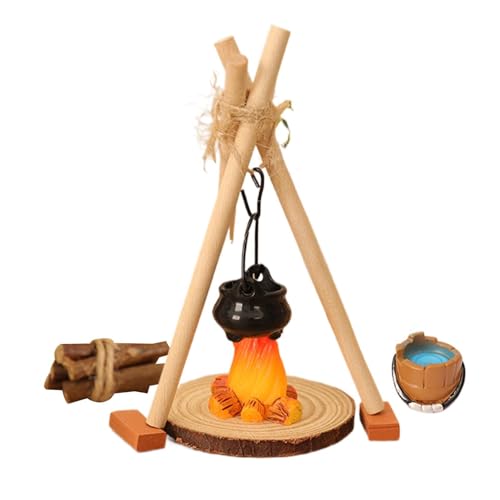 Kit de feu de Camp de Jardin féerique – Scène de théière Miniature 1:12, Ornement de Maison de en résine et Bois, Petits Accessoires de décoration de...