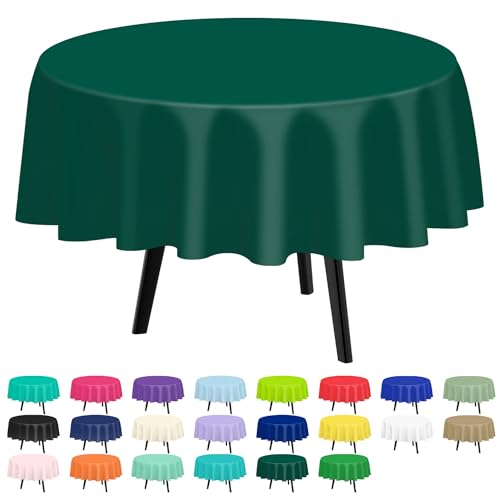 QIKSION 2 Pack Dark Green Round Plastic Tablecloth Disposable