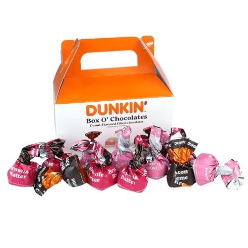 Dunkin\' Box O Chocolates, Boston Kreme, Strawberry Frosted, and Brownie Batter Donut Flavored, Christmas Gifts, 5 Ounces