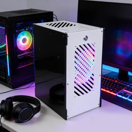 Gabinete PC pequeño ITX con ventilación 360°, diseño compacto de 10,5 L para placa base ITX, fuente de alimentación SFX, soporte para 4 SSD de 2,5 pulgadas miniatura 3