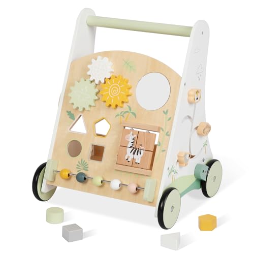 Buy Bargain Wooden Baby Push Walker with Activity Center - Adjustable Speed Montessori Walker Toy fo...