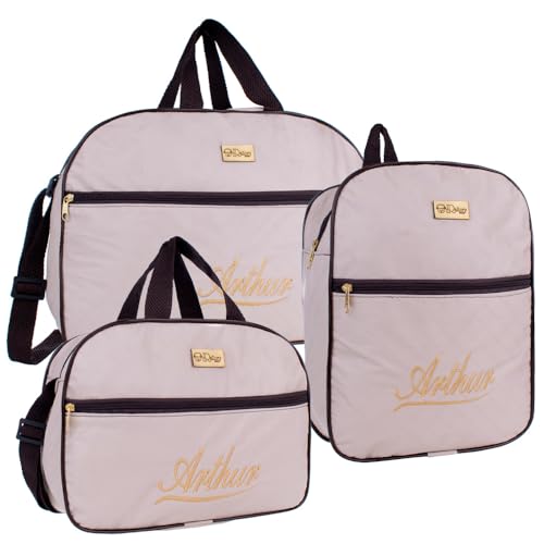 Kit Maternidade 3 Peças Personalizado com o Nome do Seu Bebê Modelo Luxo (Bege Menino)