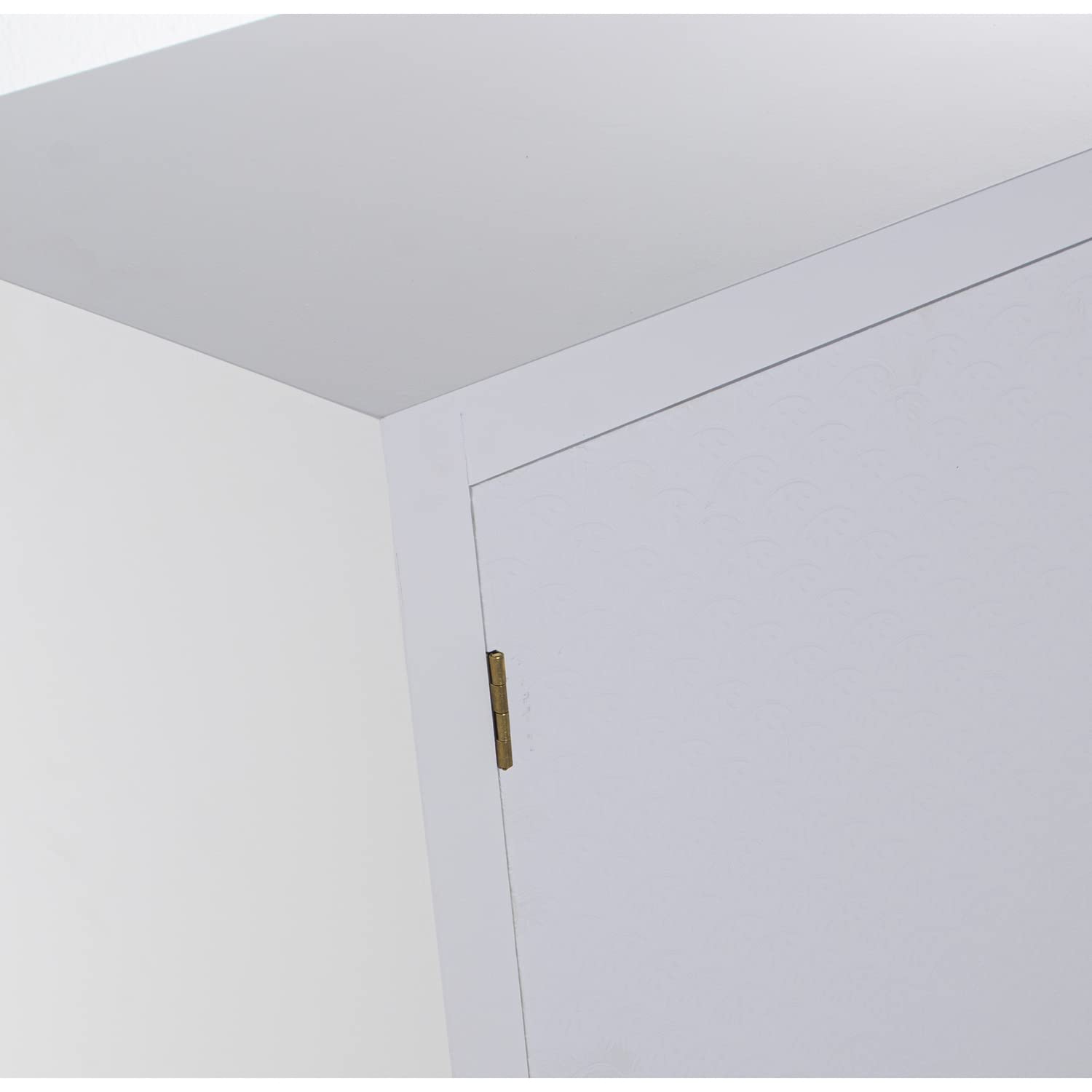 Aparador con 1 Puerta y 4 cajones de Madera con Relieve Hoja en Blanco y Dorado 80x40x80cm