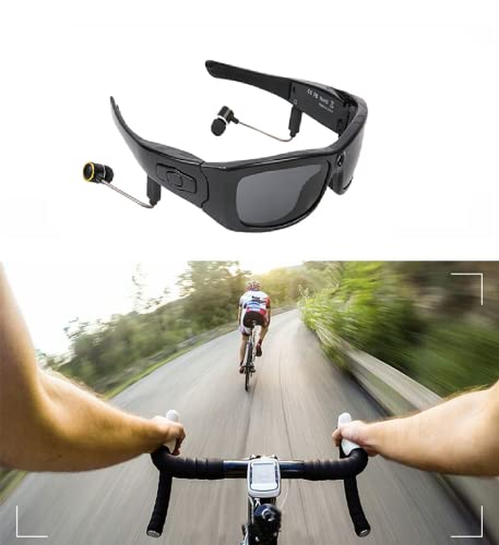 Gafas de cámara oculta espía, gafas de sol ligeras para montar, grabadora de audio y video 1080P, interior/exterior (negro 2 (con tarjeta SD de 32 GB))
