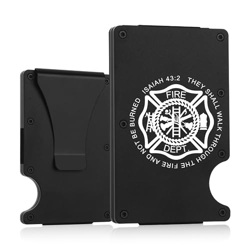 Firefighter Gifts,Firefighter Prayer Minimalist Personalized Engraved Metal Wallet,Slim Wallet for Men,Birthday Gifts Graduation Gifts (Isaiah 43:2)