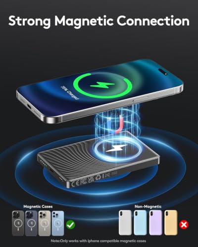 Image of 2026 for Magsafe Portable Charger iPhone, Ultra Slim Magnetic Power Bank Fast Charging, Wireless Battery Pack 10000mAh, 20W Powerbank Compatible with i-Phone Air 17 /16 /15 /14 /13 /12 Series,Jet Black