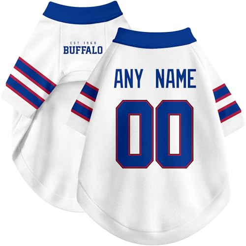 Image of Buffalo Dog Clothes Jersey Style Personalized Pet T Shirt with Custom Name Number for Small Medium Large Dogs