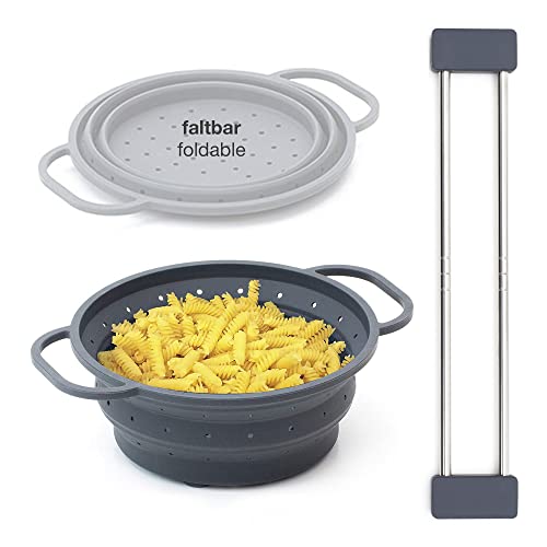 KOMBIPAKET: Faltbares Sieb, Seiher, Dämpfeinsatz 26 cm Ø UND drip.line Spültuch- und Utensilienhalter, Ordnungshelfer, Spültuchhalter, Spülen-Halterung. Hitzebeständig, praktisch, anthrazit Cover