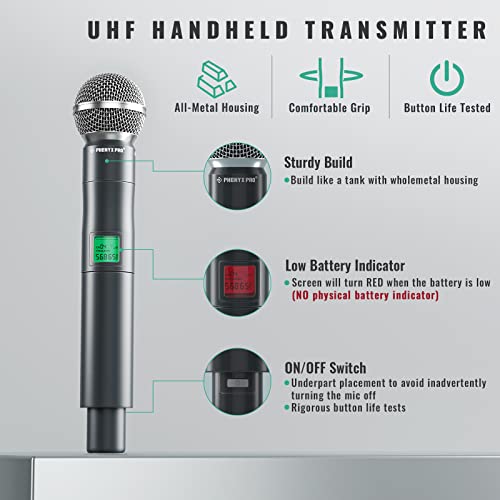 Phenyx Pro Wireless Microphone System, 4-Channel Uhf Wireless Mic, Fixed Frequency Metal Cordless Mic With 4 Handheld Dynamic Microphones, 260Ft Range, Microphone For Singing,Church,Dj (Ptu-5000A) #TOP2