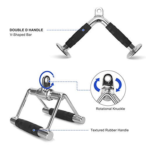 XPRT Fitness Tricep Press Down Cable Attachment, V Handle with Rotation, Rotating Bar, Tricep Rope, V-Shaped Bar, Weight Machine Accessories Set of 4