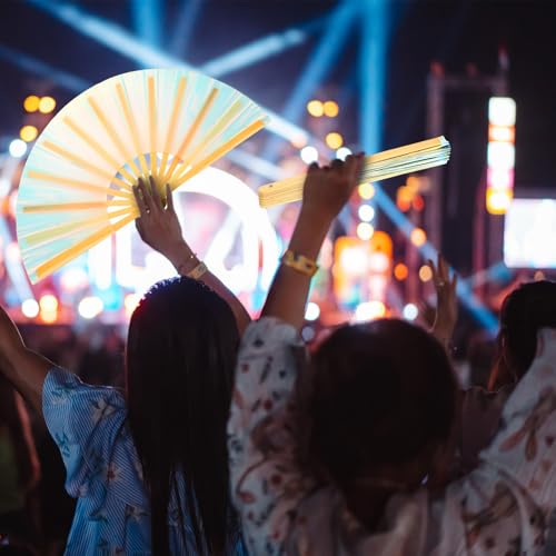 Image of Maitys Large Rave Fan Folding Handheld Fans 13'' Clap Fans for Line Dancing Clack Fan Holographic Festival Accessory for Martial Art Gift Performance, Includes 2 Pouch