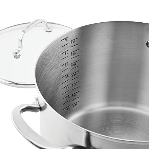 KitchenAid Panela de aço inoxidável escovado com base de 3 camadas com tampa, 8 litros