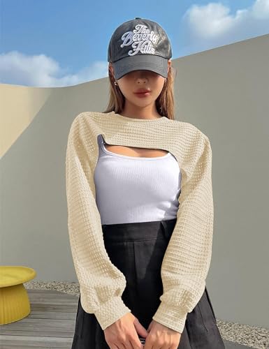Women's Knitted Crop Top Long Sleeve Hollow Out Shrug Sweater Y2K Knit Cover Up Tops3
