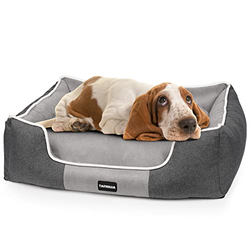 TAMOWA Panier Chien, Lit pour Chien avec Coussin Double-Face, Coussin Chien Dehoussable, Lavable, Tapis Chien aux Chats et Chiens de Taille Petits Moyens et Grands, Gris, L (74 * 60 * 19.5cm)