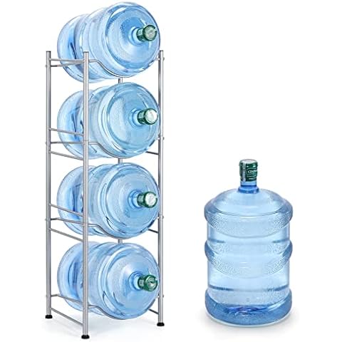 smusei 5 Gallon Water Jug Holder Water Bottle Storage Rack, 4 Tier Water Cooler Jug Holder Rack Detachable Water Dispenser Stand for Home Kitchen Office, Silver Cover