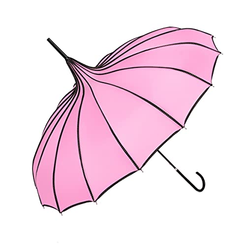 Stormeagle Pagoda Umbrella Rain Umbrella Parasol UV Protection Umbrella with Hook Handle, Pink