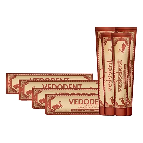 Image of Growfitz Herbal Ayurvedic Vedodent Red Toothpaste 100g | Teeth Whitening, No Artificial Colors | Goodness Of 21 Ayurvedic Herbs | Fresh Breath | Natural Oral Care for Strong Teeth & Gums (Pack of 4)