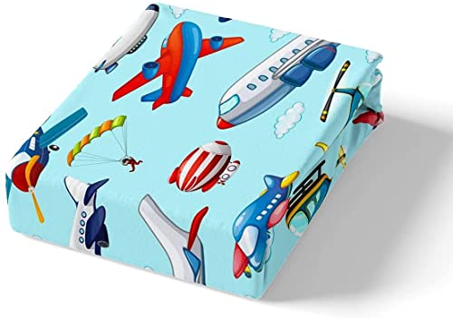 Kids Aircraft Duvet Cover Boys Cartoon Airplane Print Comforter Cover Helicopter Flying Plane Bedding Set Travel Decor Bedspread Cover Cute Colorful Planes Room Decor King Bedclothes Zipper Boys - Image 3