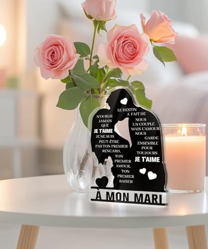 Putuo Decor - Cadeau Romantique pour Mari en Acrylique - Silhouette Amoureuse avec Message Gravé en Français – vue 5