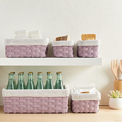 5 Piece Set Woven Nesting Storage Baskets, Decorative Wicker Bins For Organizing, Lavender (3 Sizes) #TOP1