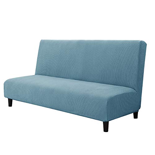 CHUN YI Funda de Sofá sin Brazo Cubierta de Sofá Cama Elástica Plegable sin Reposabrazos, Protector para Futón Couch Bench de 3 Plazas (Azul Ahumado)