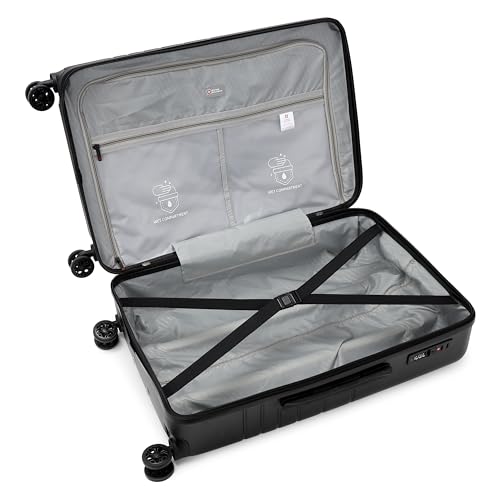 Image of SWISS MILITARY Arctic Lightweight Hard Shell Travel Suitcase Trolley Luggage Combo (Small 55cm & Medium 65cm) Durable PC, Anti-Theft Zipper with Combination Lock & 360 Dual Wheel Black - (44L+ 74L)